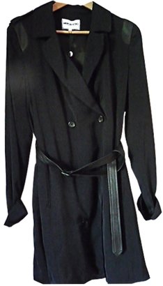 American Retro Black Polyester Trench coat