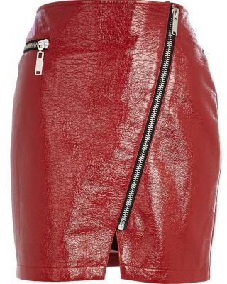 River Island Red patent leather-look biker skirt