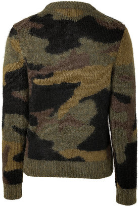Michael Kors Mohair-Wool Blend Camouflage Pullover in Military