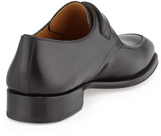 Magnanni Leather Monk Shoe, Black