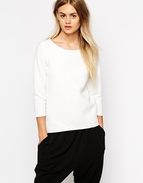 Only Quilted Front Zip Back Top - Cream
