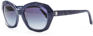 Roberto Cavalli Alathfar Angled Snake-Print Sunglasses, Blue