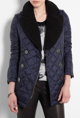 Burberry Shearling Collar Quilted Pea Coat
