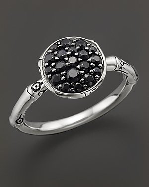 John Hardy Bamboo Silver Small Round Ring with Black Sapphire