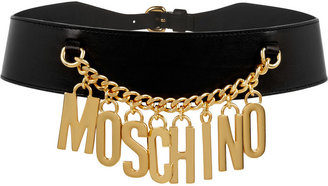 Moschino Chain-trimmed leather waist belt