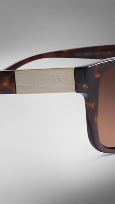 Burberry Square Frame Brushed Metal Detail Sunglasses