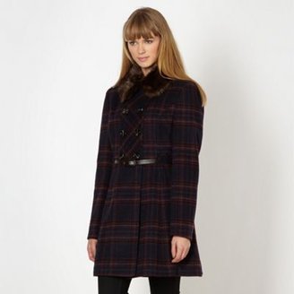 Red Herring Navy checked double breasted belted coat