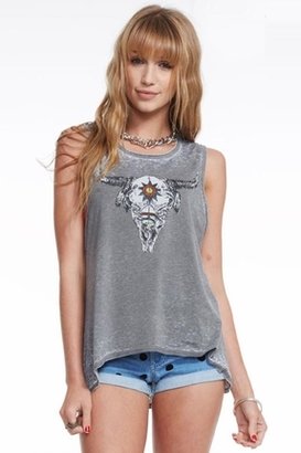 Chaser LA Vintage Skull  Deep Armhole Tank in Army