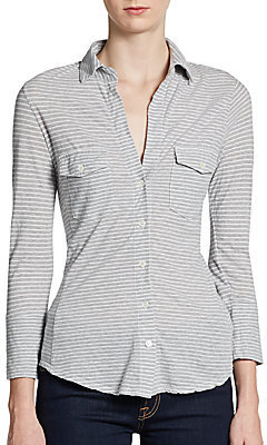 James Perse Soft Cotton Striped Button-Front Shirt