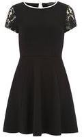 Dorothy Perkins Womens Black textured lace sleeved dress- Black