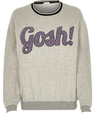 River Island Grey gosh glitter print sweatshirt