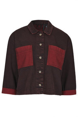 Topshop Womens Overdyed Denim Shirt by Boutique - Red
