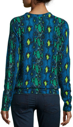 Equipment Cashmere Snake-Print Sweater, Blue Sapphire Multi