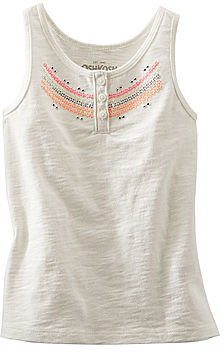 Osh Kosh Asstd National Brand White Embroidered Sequin Tank Top - Girls 2t-4t