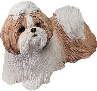 Shih Sandicast Mid Size Gold and White Tzu Sculpture, Standing