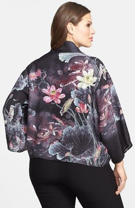 Citron Short Print Embossed Silk Kimono Jacket (Plus Size)