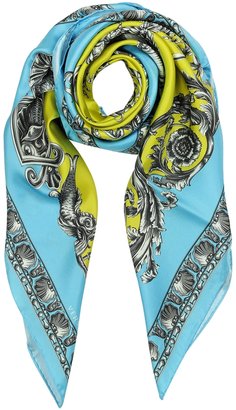 Versace Green and Blue Shells Print Silk Square Scarf