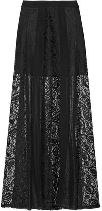 DKNY Paneled lace and silk-blend chiffon maxi skirt