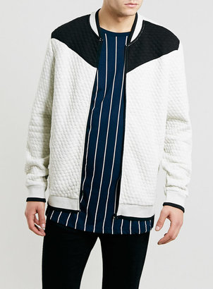 Topman Off White/Grey Quilted Bomber Jacket