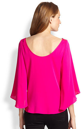 Milly Stretch Silk Butterfly-Sleeved Blouse