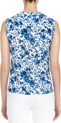 Jones New York Sleeveless Floral Georgette Top with Ruffled Collar
