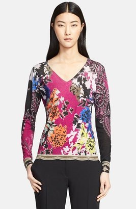 Etro Floral Print Silk & Cashmere Sweater