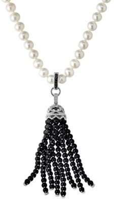 Lord & Taylor Sterling Silver, Freshwater Pearl, Diamond & Onyx Necklace