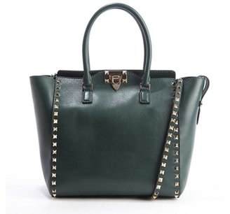 Valentino emerald leather 'Rockstud' studded detail convertible top handle tote