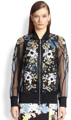 Erdem Embroidered Silk Organza Bomber Jacket