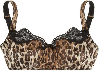 Dolce & Gabbana Leopard-print stretch-silk satin soft-cup bra