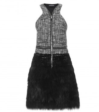 Alexander McQueen Fur And Boucle Knit Halter Dress