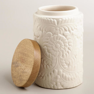 Cost Plus World Market Medium Matte Ivory Floral Storage Jar