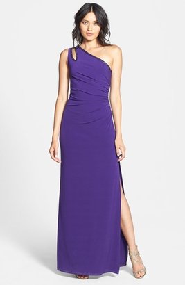 Laundry by Shelli Segal Embellished One-Shoulder Jersey Gown (Petite)