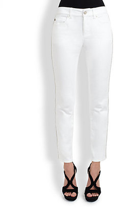 Alexander McQueen Embellished-Stripe Slim-Leg Jeans