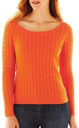 JCPenney jcp Scoopneck Cable Sweater - Petite