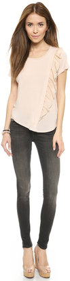 Rebecca Taylor Jersey Top with Silk Ruffle