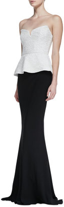 Rachel Gilbert Strapless Peplum-Bodice Sequin Gown, Black/Ivory