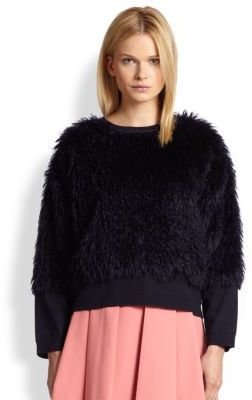 Mohair & Cotton Shaggy Faux Fur-Paneled Sweater
