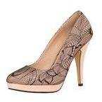 Dorothy Perkins Womens Paper Dolls Lace Overlay Patent Court Heel Shoes- Nude