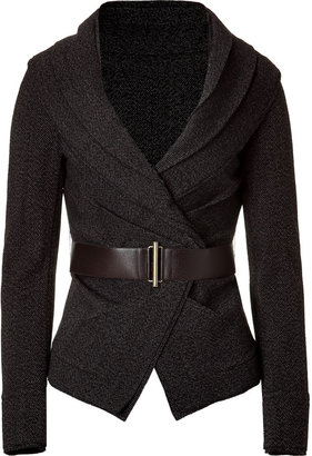 Donna Karan Black Belted Stretch Tweed Jacket