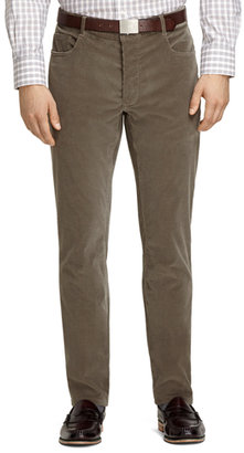 Brooks Brothers Plain-Front Taupe Five-Pocket Corduroy Trousers