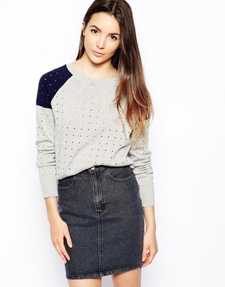 Shae Perforated Stitch Sweater with Raglan Sleeves