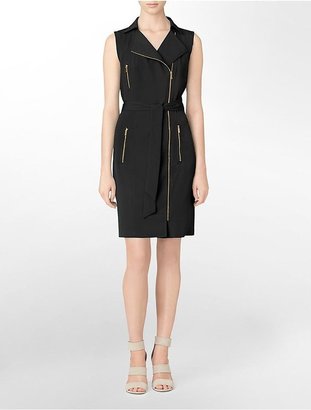 Calvin Klein Womens Moto Style Asymmetrical Zip Front Sleeveless Dress