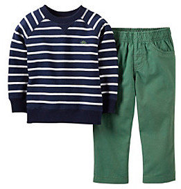 Carter's Baby Boys' Navy Striped Raglan Top and Green Pants