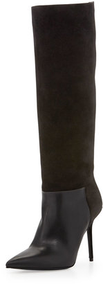 Burberry Suede & Leather Knee Boot, Black