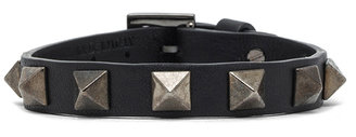 Valentino Small Rockstud Calfskin Bracelet in Black
