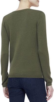 Burberry Check Knit Long-Sleeve Sweater, Military Olive