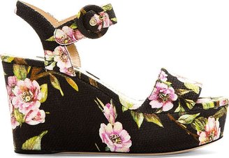 Dolce & Gabbana Black Floral Platform Wedge Heels