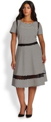 ABS by Allen Schwartz ABS, Sizes 14-24 Striped Mesh-Detail Jersey Dress