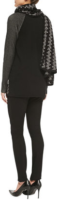 Nic+Zoe Permafrost Knit Zip-Pocket Jacket, Tonal Waves Knit Top, Perfect Ponte Slim Pants & Burst Linen-Blend Scarf, Petite
